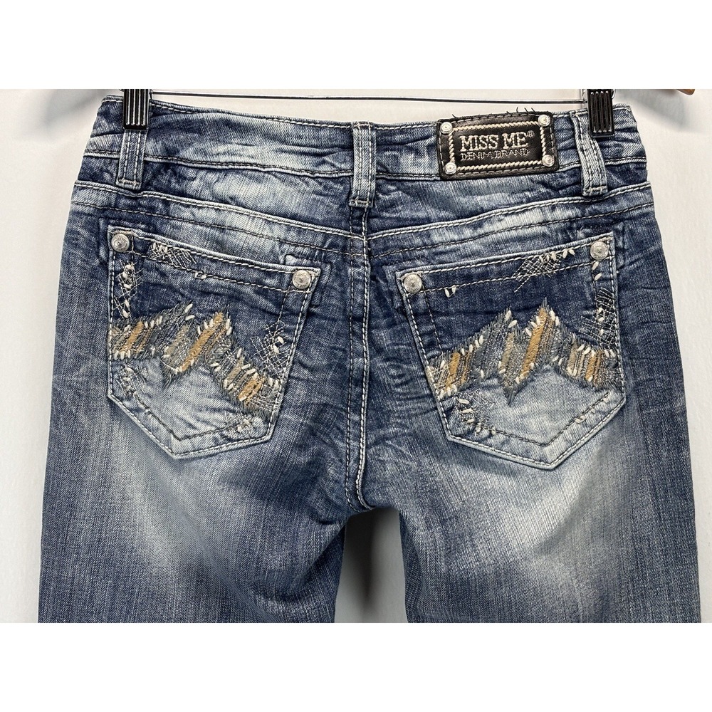 Women's Miss Me Bootcut Jeans Sz 28 GUC Heavily Embroidered Distressing Faded